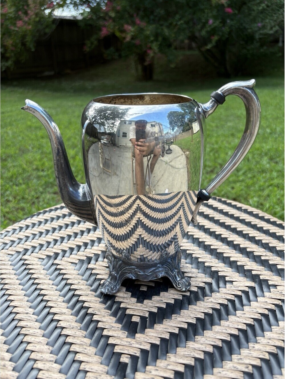 Silverplate Footed Pitcher/Coffee Pot, Curved Spout & Handle